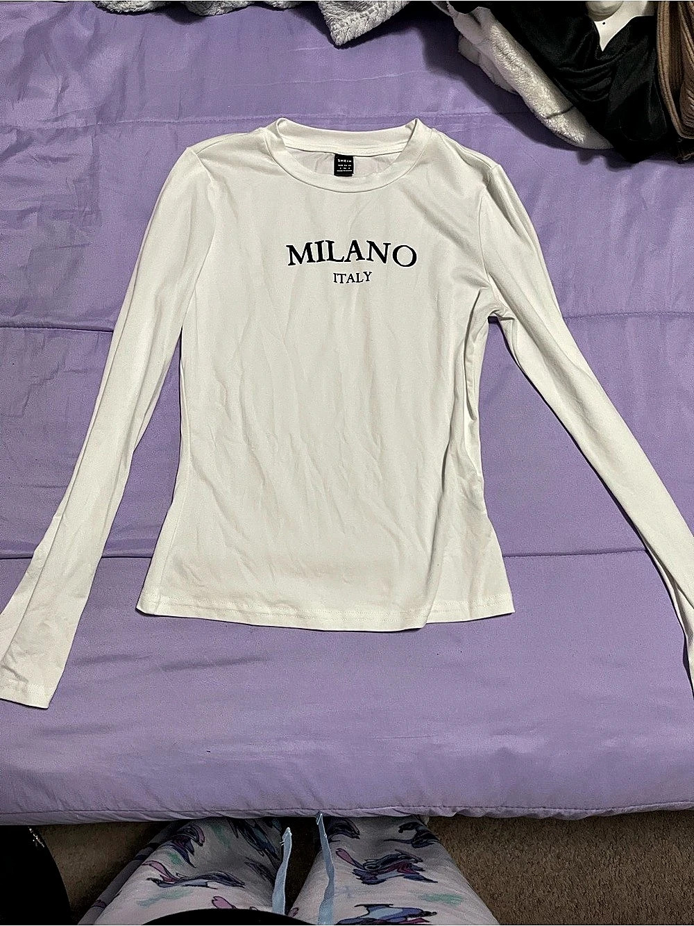 SHEIN MILANO ITALY Letter Printed Long Sleeve T-Shirt Small